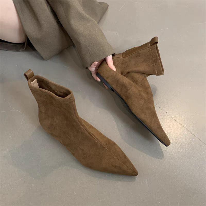 Vintage Flats Women Elastic Slim Sock Boots Ladies Elegant Mordern Short Botas Autumn Zapatos De Mujer 2025
