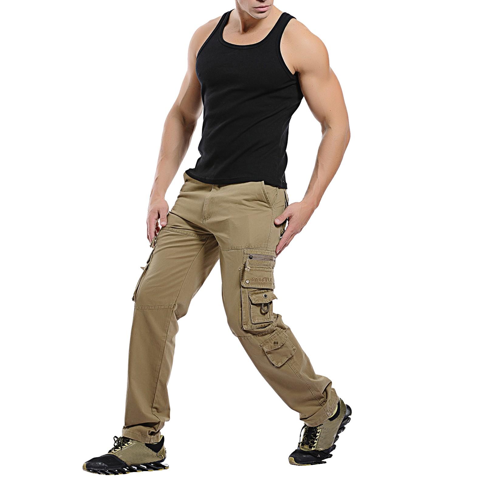 

Мужская рабочая одежда для отдыха, повседневные брюки, однотонные комбинезоны с поясом и карманами 34 хаки