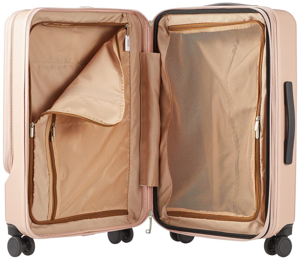 Suitcase Folds 4kg 57L Expandable function Caster stopper Front pocket inch PC storage 63 cm Pink beige One size [ACE] No.06906 (when expanded) 15.6