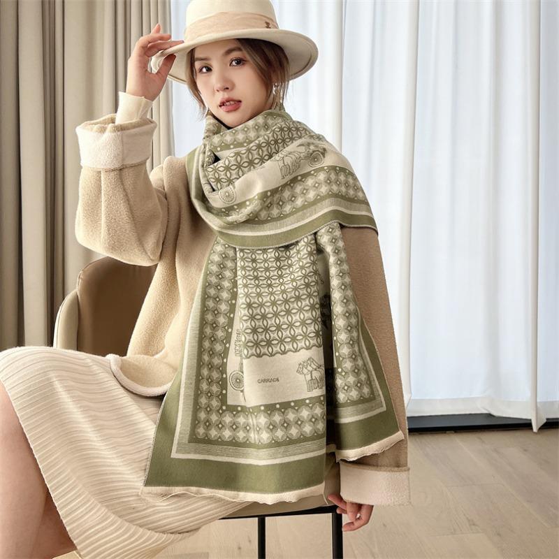 Scarf Women's Winter Versatile Thickened Warm Carriage Shawl with Imitation Cashmere Double-sided Jacquard Scarf Neck Protection