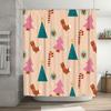 Christmas Shower Curtain Set Holiday Christmas Decorations, Xmas Trees, Candy Cane Design Waterproof Bathroom Liner for Festive