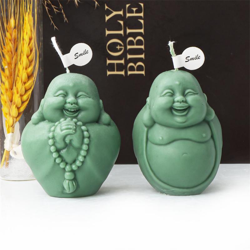 3D Maitreya Buddha Statu Silicone Candle Mold DIY Buddhist Monk Shape Handmade Laughing Buddha Plaster Candle Making Mould Craft