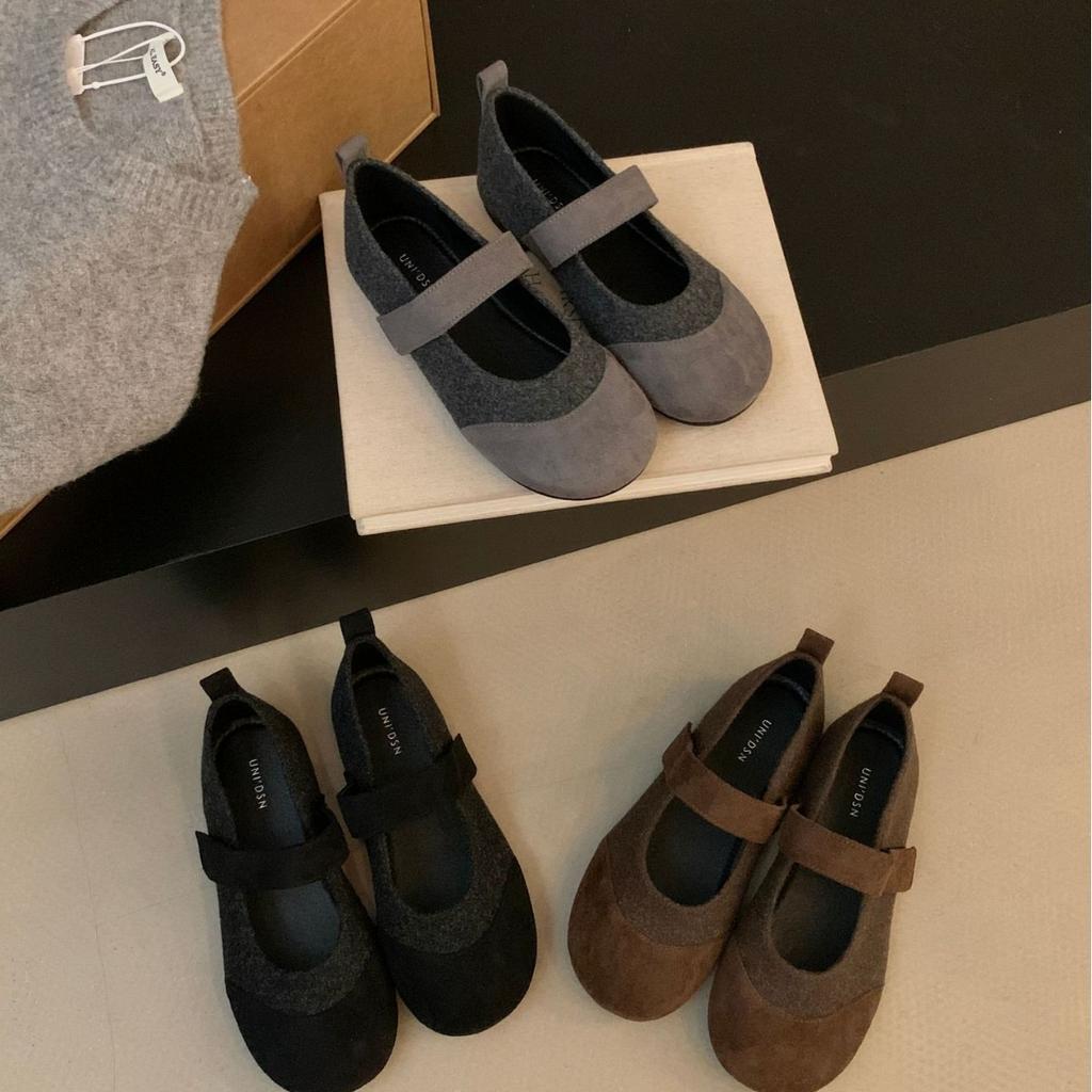 2025 New Round Head Matte Suede Color Matching Soft Sole Doudou Word with Soft Sole Pregnant Women's Single Shoes