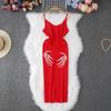 Summer Women Sexy Spaghetti Strap Print Punk Knitted Sweater Mini Short Slim Bodycon Sheath Pullover Dresses