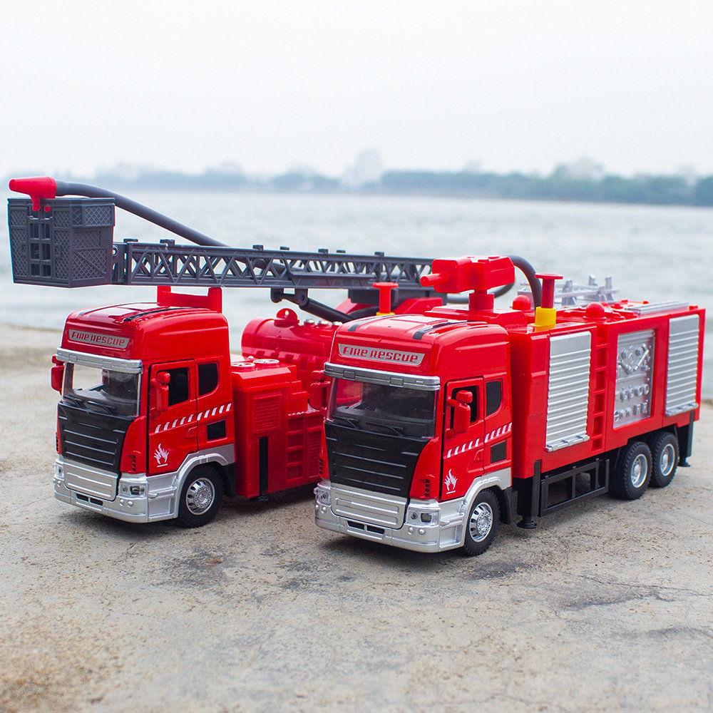 He Kai Toy Fire Truck: Large Alloy Model with Water Spray, Opening Doors, Sound and Light Effects.