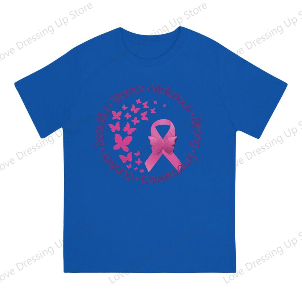 Breast Cancer Pink Ribbon Butterflies Pure Cotton Printing Unisexs Tshirt Short Sleeve Tshirts  Hipster Tops