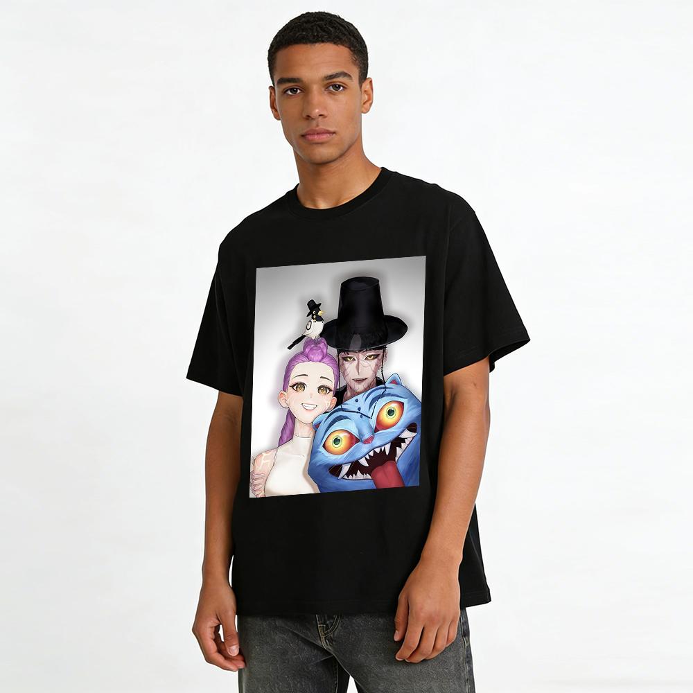 Trendy Anime Character Print Casual T-shirt Unisex Loose Breathable Top With Weird Fantasy Style Pure cotton T-shirt