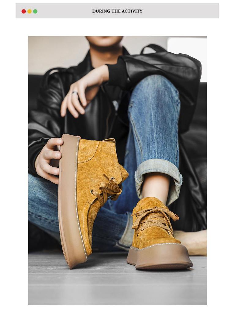 Men's Suede Leather High-Top Velvet Martin Boots - Lace-Up Thick-Soled Casual Shoes for Autumn/Winter