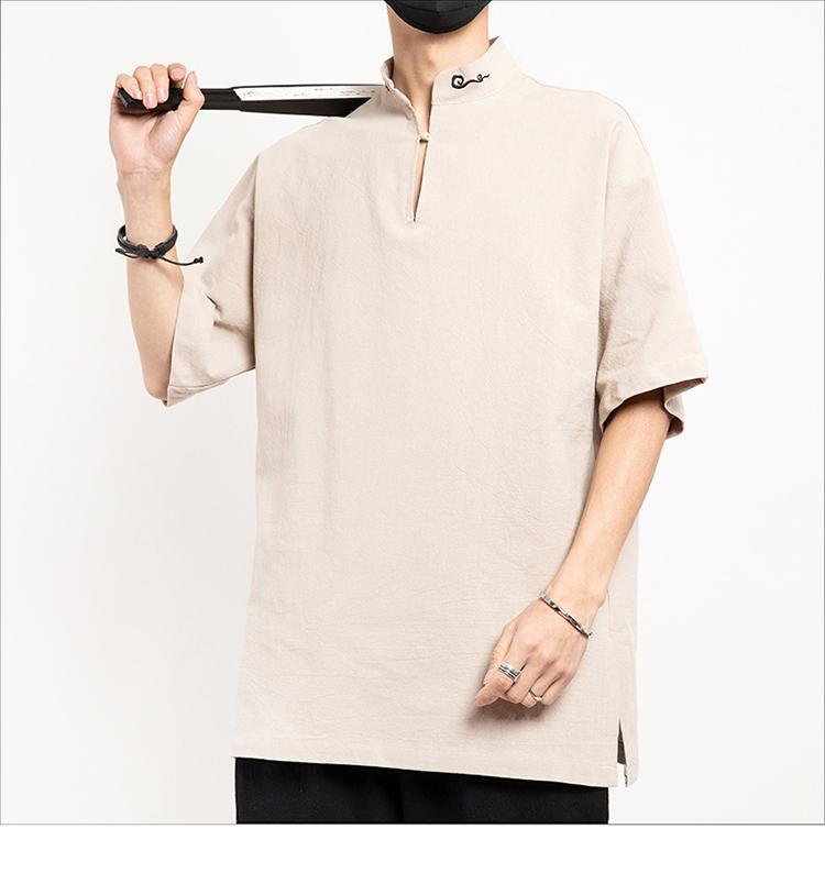 2022 Chinese Style Men's Casual Cotton Linen T-shirt, Retro Plus Size Long Sleeve Tang Suit