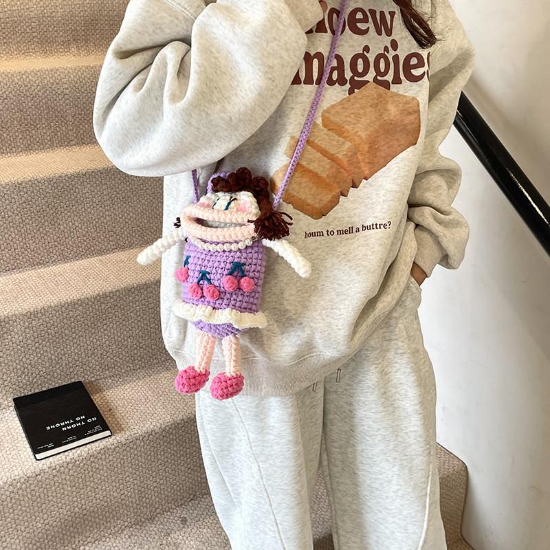 Adorable Cartoon Character Handcrafted Crochet Kids Shoulder Bag For Boys And Girls