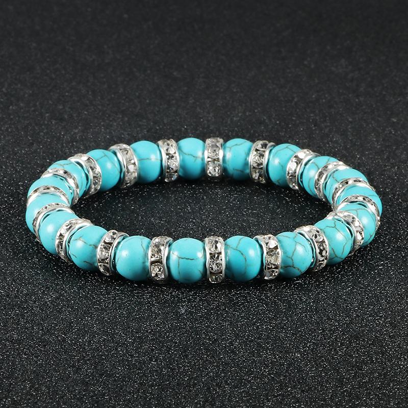 Blue Beaded Bracelet Charm Natural Stone Crystal Septa Stretch Women Bracelets & Bangles Fashion Yoga Jewelry Couple Gifts