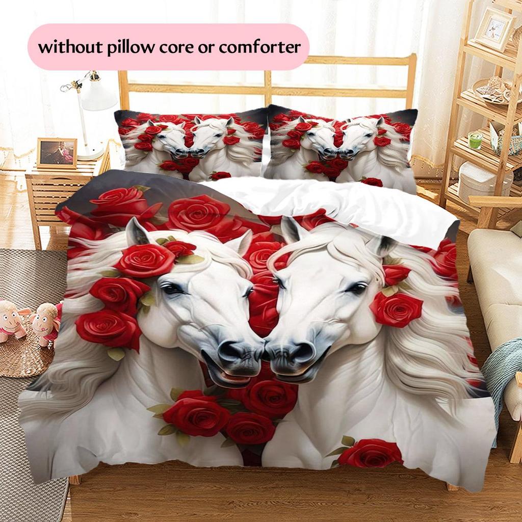 1PC Horse Bedding Quilt Set Quilt Cover Pillowcase Home Decoration Birthday Gift (1 * duvet cover + 2 * pillowcase, without core)