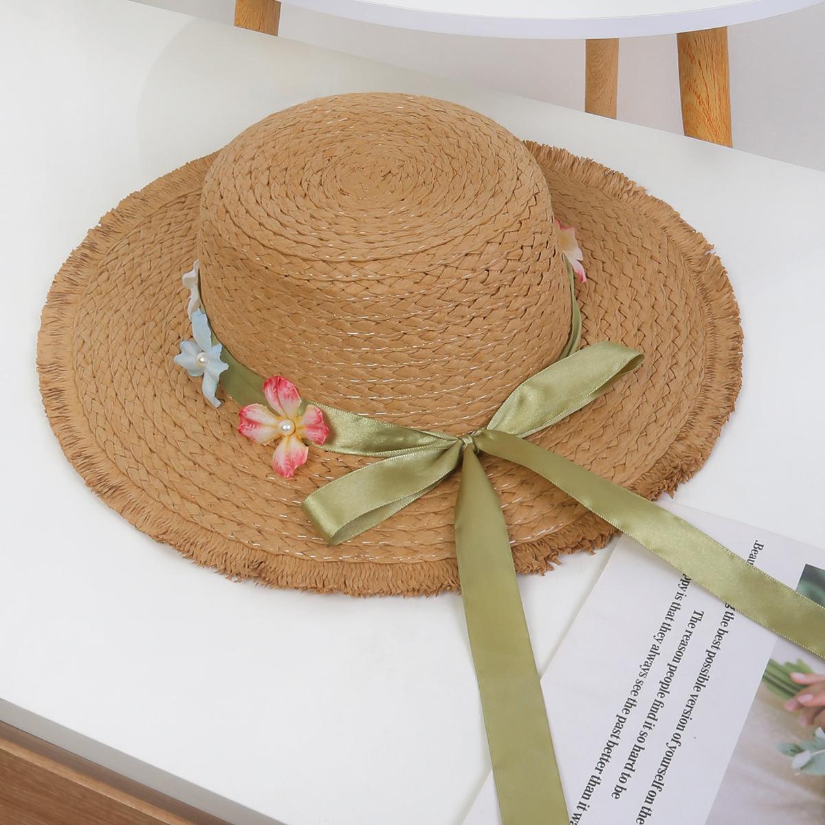 

Шляпа-федора с плоским верхом, украшенная цветком-бантом и бахромой, для летнего пляжного отпуска в женском стиле, солнцезащитная шляпа (56-58cm)
