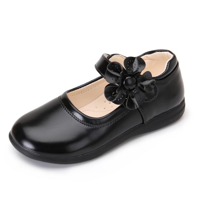 

Girls Black Leather Shoes for School Party Flowers Floral Flats for Medium Big Kids Children s Princess Sweet Mary Janes Fashion 26 чёрный