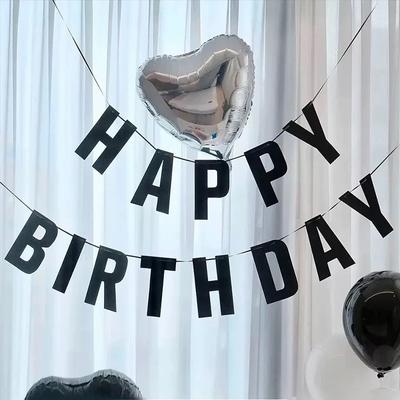 1 set Svart Happy Birthday Festband Happy Birthday Väggdekoration Fotorekvisita Bakgrundsdekor Födelsedagstillbehör
