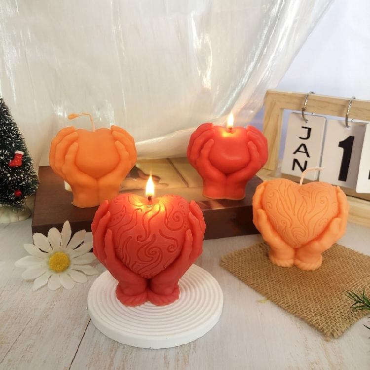 Hand Holding Heart Candle Mold 3D Heart Shape Candle Silicone Mold DIY Soap Mold