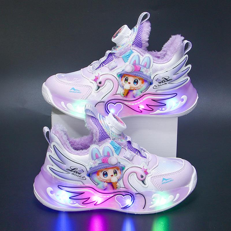 

Labubu Girls Light-Up Sneakers, Autumn Leather, Breathable, Lightweight, Soft Sole, Non-Slip Running Shoes 30