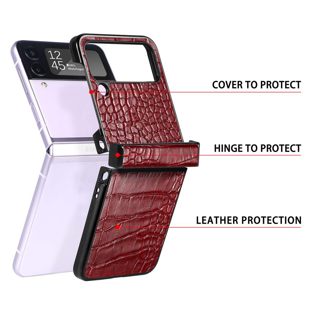 Anti -Glare Crocodile Leather Phone Case For Samsung Galaxy Z Flip 4 5g Flip4 Flip3 Flip 3 Non -Slip Business Cover Funda