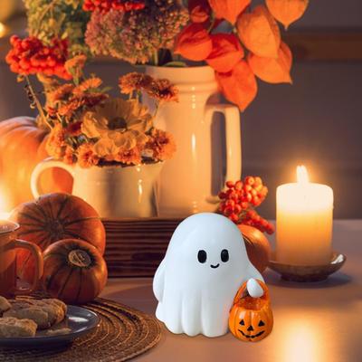 Geisterkürbis Figur Miniatur Niedlich Cartoon Kürbis Geist Halloween Harz Süß Schreibtisch Display Ornament Heimdekoration
