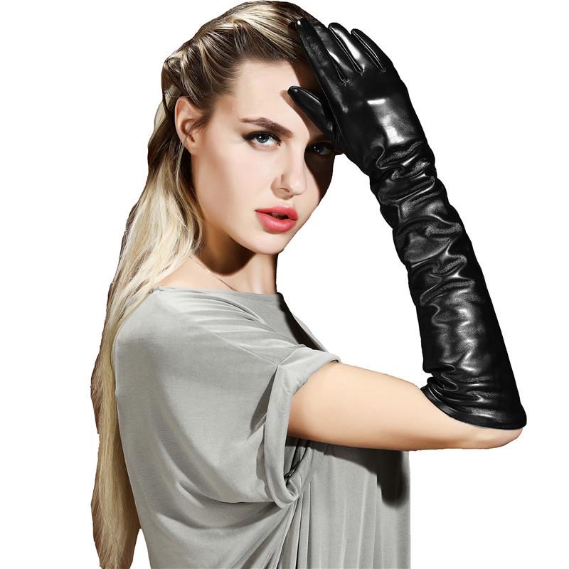 Women's Long Lambskin Gloves - Winter Velvet Warm Touchscreen Arm Cover, Korean Style