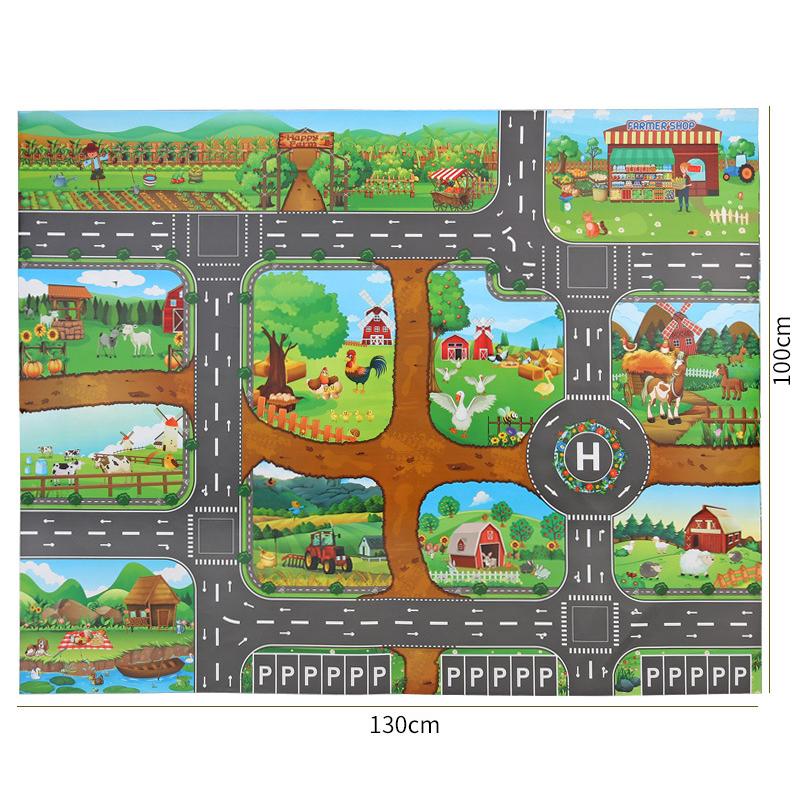 130x100cm Children Games Mat Cartoon City Traffic Map Non-Slip Playmat For KidsToddler Montessori Early Education Toys TMZ