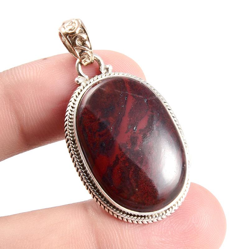 Natural Red Jasper Gemstone 925 Sterling Silver Gift Two Tone Pendant 1.6'' Q4V15