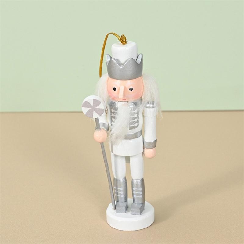 Pack of 5 Miniature Silver Nutcrackers Figurine Charm Accessories Wood Hanging Pendant Holiday Decoration Supplies