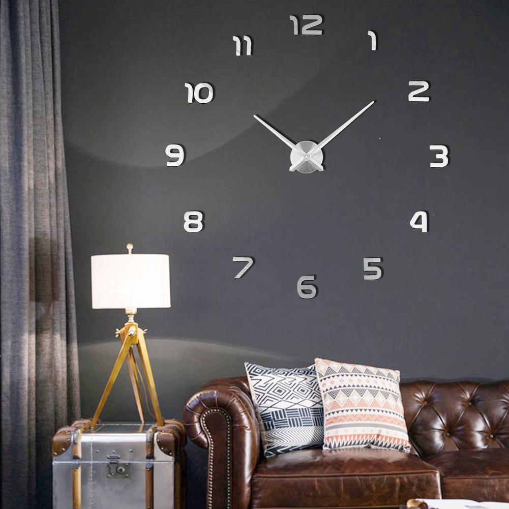 City Art Unique Nordic Luxury Acrylic Sticker Silver Big DIY 3D Home Decoration Modern Wall Clocks Wall Horloge Reloj Pared