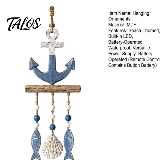 Coastal Porch Hanging Decor Lighted Wooden Wall Ornament, Nautical Fish Shell Starfish Sign with Beach Themed Party Supplies Warm LED Lights,