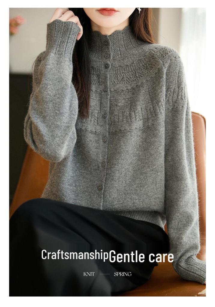 Korean Style Heavy Gauge Crochet Knit Cardigan for Women - Spring/Autumn, Versatile Petite Sweater, Gentle Top