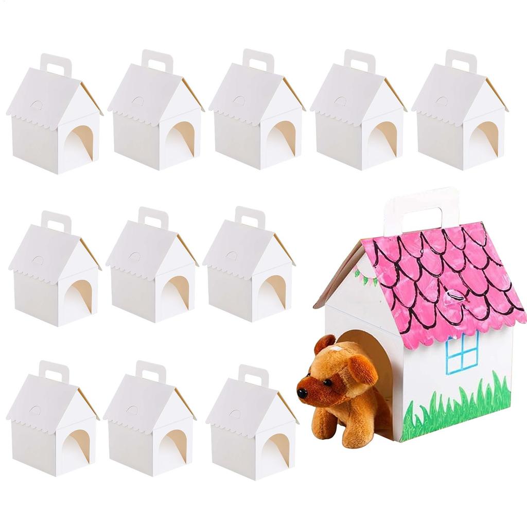 12Pcs Foldable Dog Party Favors Boxes With Handles Dog House Shaped Treat Gift Boxes Holes For DIY Toys Crafts Holiday Birthday