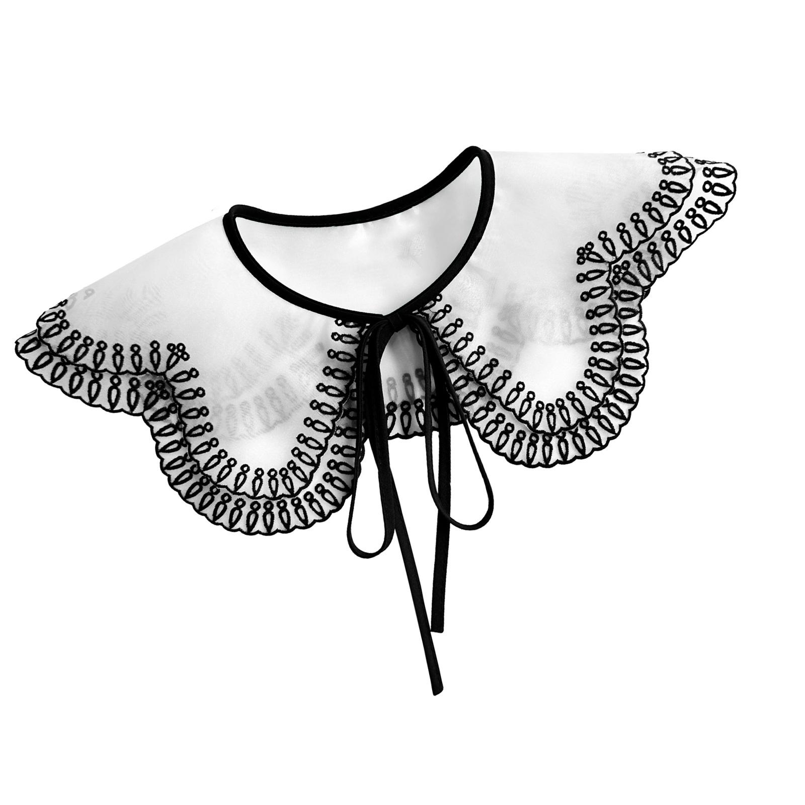 

Fashionable Detachable Collar Embroidery Trim False Collar with Laceup Tied Design for Office Women Casual and Formal чорний