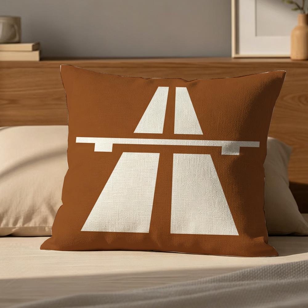 1P- German Autobahn Sign Prints Cushion Cover Natural Linen Pillowcase Set, All-In-One Decor For Sofa, Bedroom & Chair