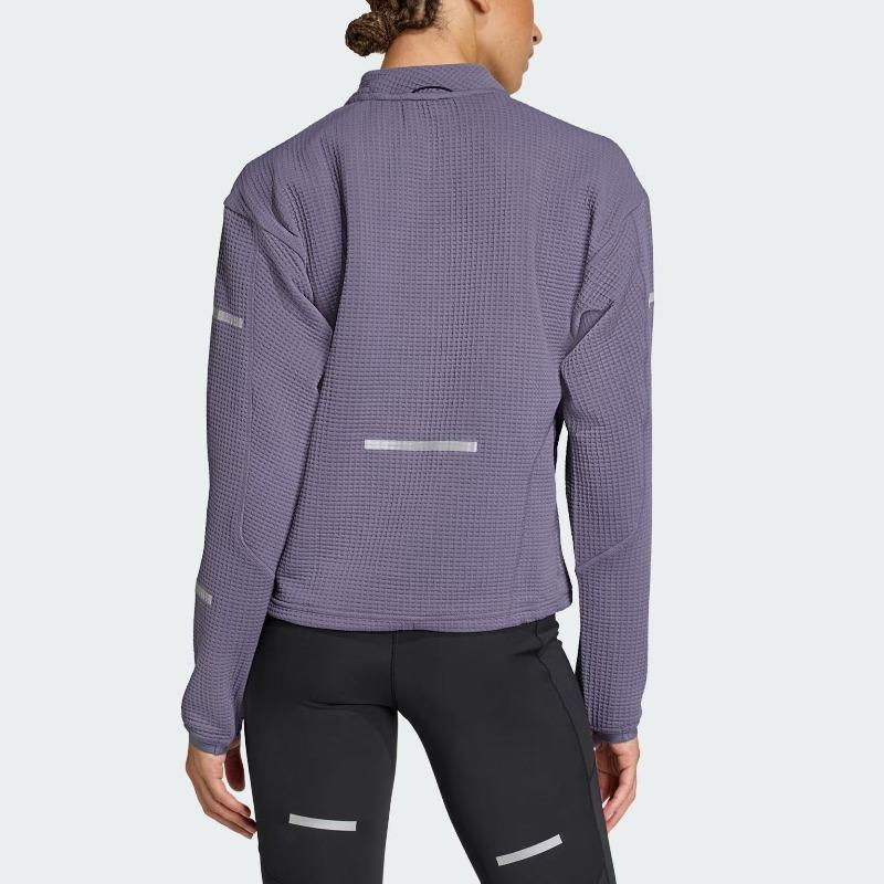 adidas Adi365 Running Crewneck Logo Reflective Moisture-Wicking Warm Running Waffle Sweatshirt Women Sweatshirt JP3844