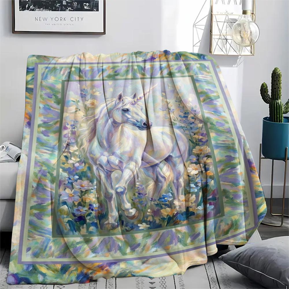 Unicorn Animal Print Flannel Blanket, High quality Comfortable for All Seasons, Home Decor, Warmth and Comfort, Perfect for Christmas Gifts136