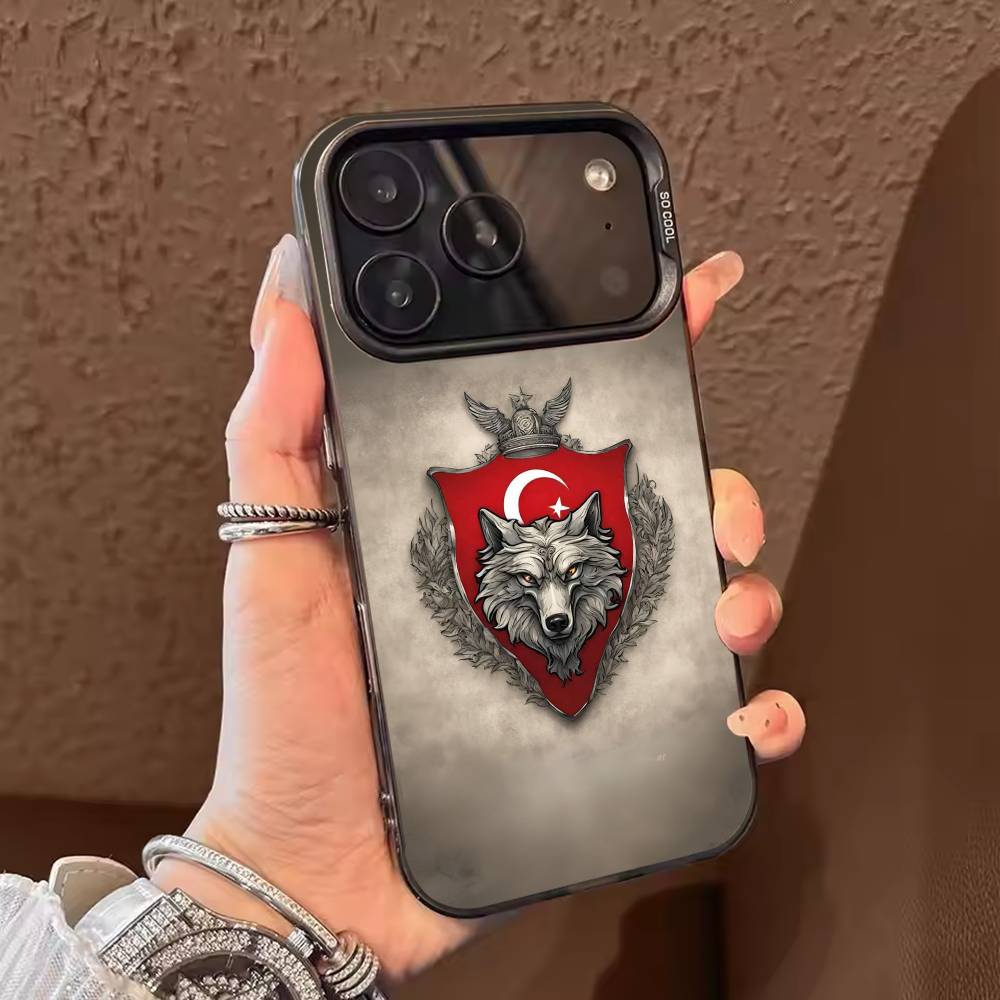 Turk Wolf Turkey Flag Phone Case For iPhone 17,16,15,14,13,12,11,Pro Max,Plus Candy Silver Cover