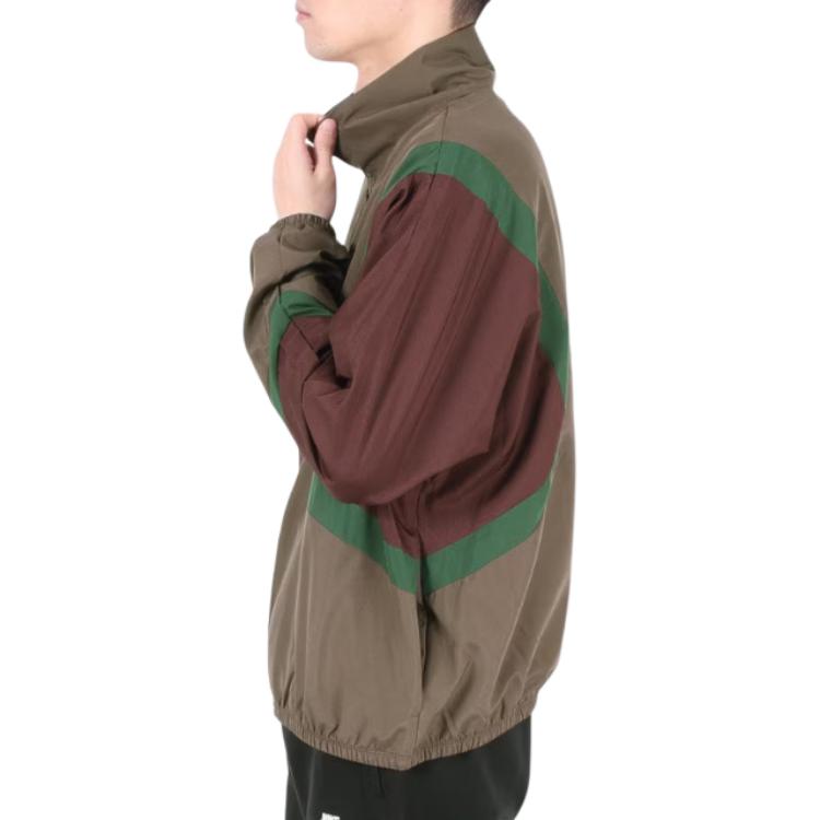 Nike Color Block Brand Logo Stand Collar Zip Long Sleeve Loose Jacket Men jackets Brown HV4886-004