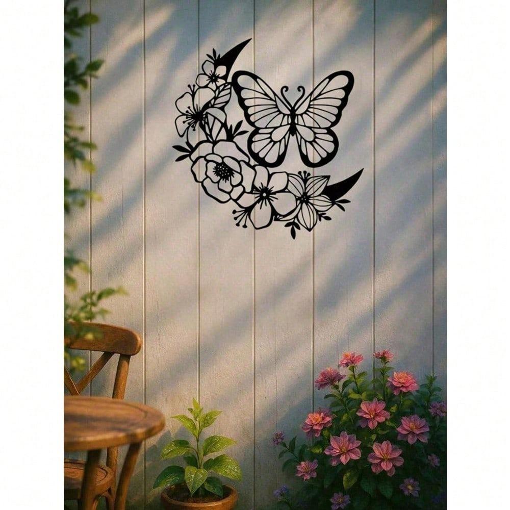 Vintage Metal Wall Art Butterfly Moon Phase Decor Waterproof Rustproof Indoor Outdoor Hanging Living Room Garden Halloween Thanksgiving Gift Farmhouse