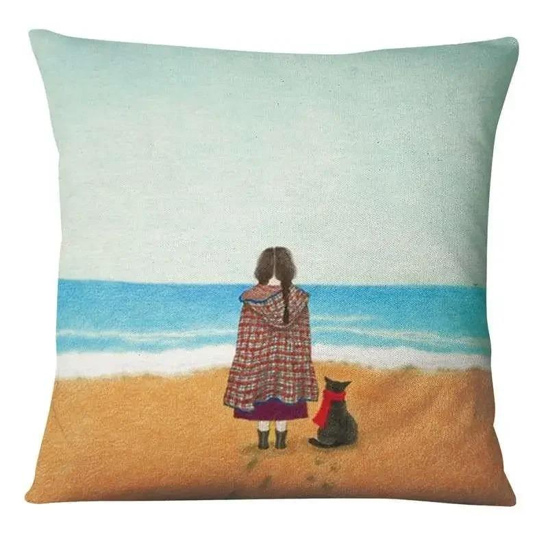 Japanese Style Cartoon Painting Pillowcase Little Girl Sky Print Pillowcase Bedroom Home Decoration Sofa Cushion Cover