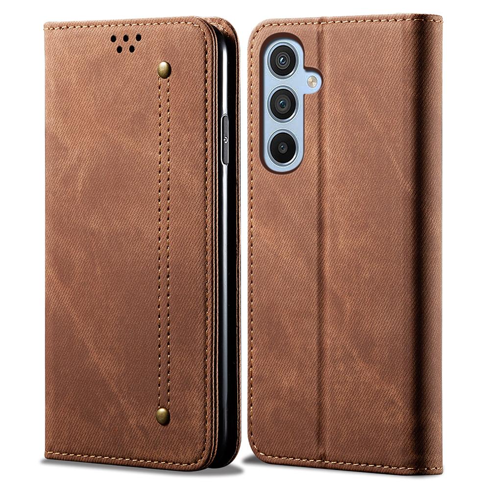 Drop-proof Phone Case For Samsung Galaxy A24 4G (162.1 x 77.6 x 8.3mm) Jeans Cloth Texture Flip Leather Cover with Stand Wallet