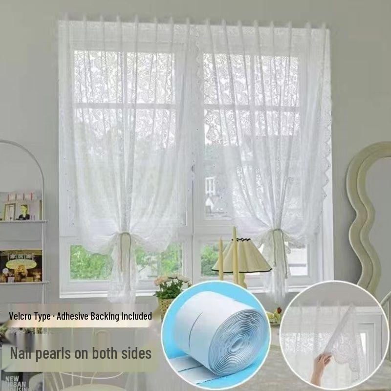Velcro Rococo Gauze No-Punch Curtain: Light-Filtering, Sun-Protective, Non-See-Through for Bay Windows/Bedroom/Balcony.
