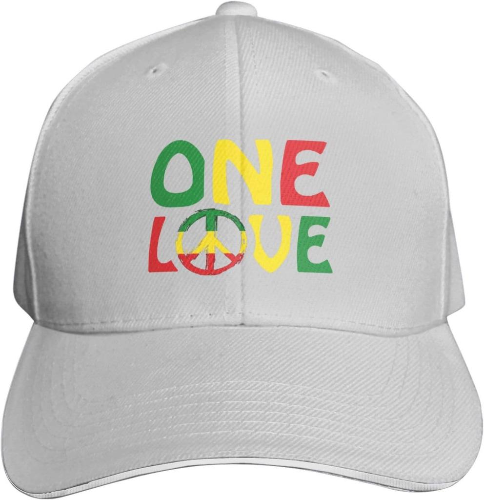 One Love Peace Sign Rasta Colors Unisex Baseball Cap Adjustable Polyester Casual Sun Hat