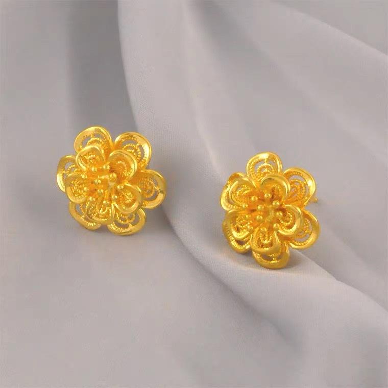 Flowers, sand gold studs, simulated gold, begonia flowers, marriage, engagement, three gold, fake hardware, light luxury wedding