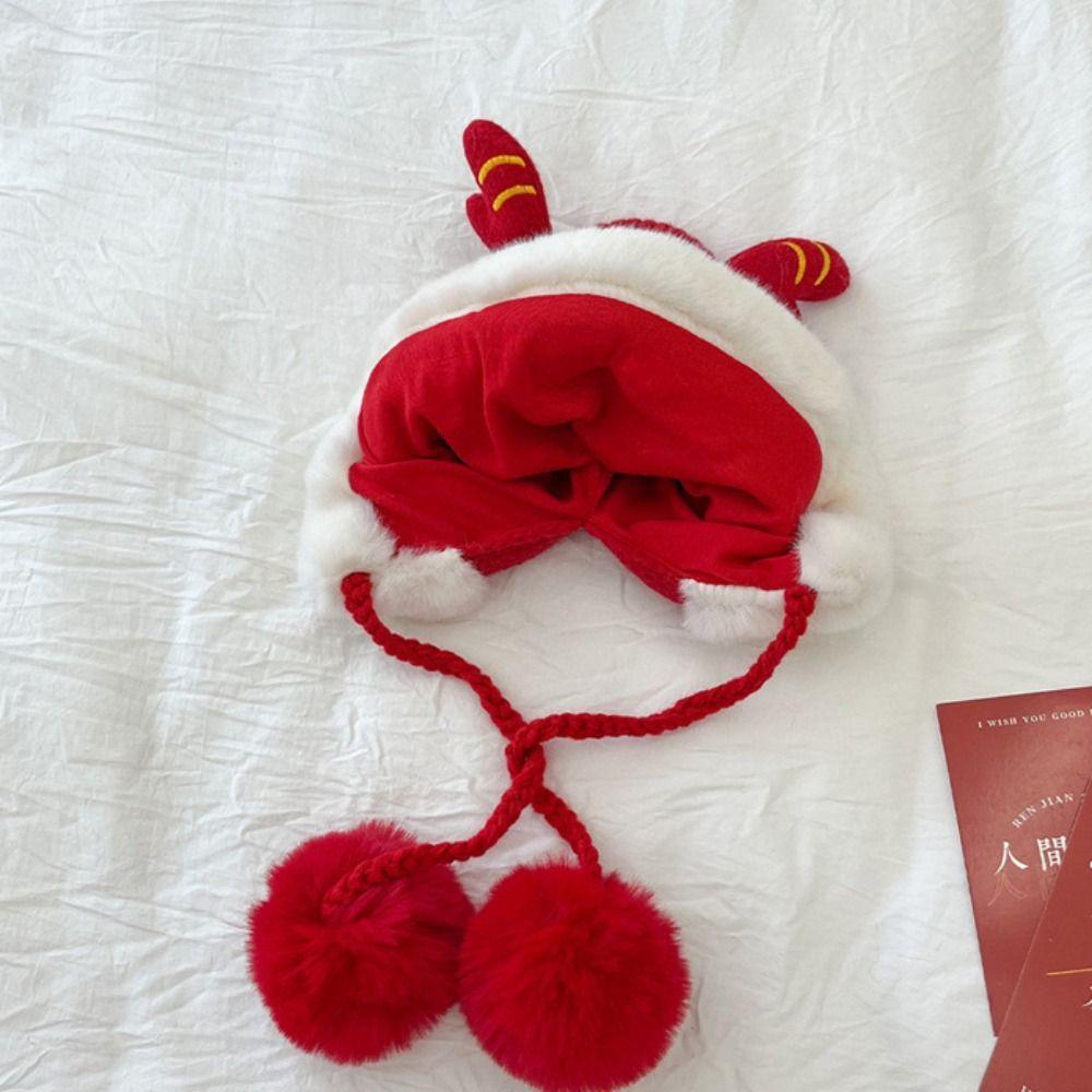 Hairball New Year Lion Cap Embroidery Cap Kids Beanie Cap Unique Children Fleece Hat  Ear Protector