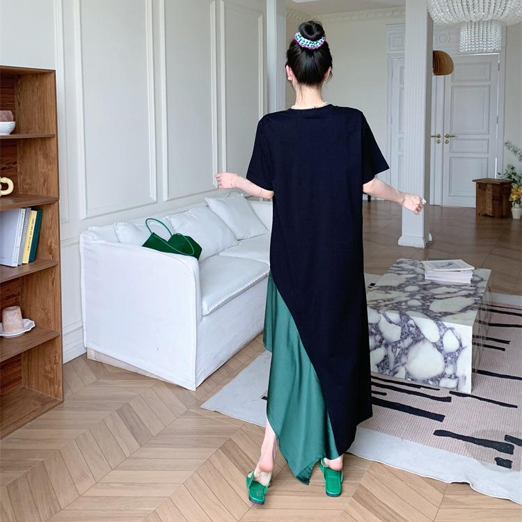 Summer Women's Dress Loose Plus Size Casual Patchwork Colour Irregular Hem U Neck Short Sleeve Dresses