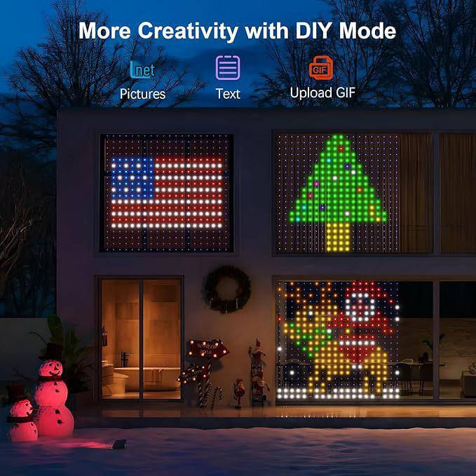 Grid Screen Hanging Smart LED Curtain Lights with Leather Line Decoration for Christmas and Dual Control Features
