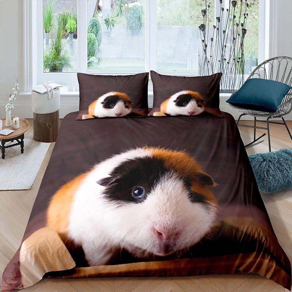 Guinea Pig Duvet Cover Set Cute Kawaii Wild Animal King Queen Size For Kids Boys Girls Polyester Comforter Cover With Pillowcase