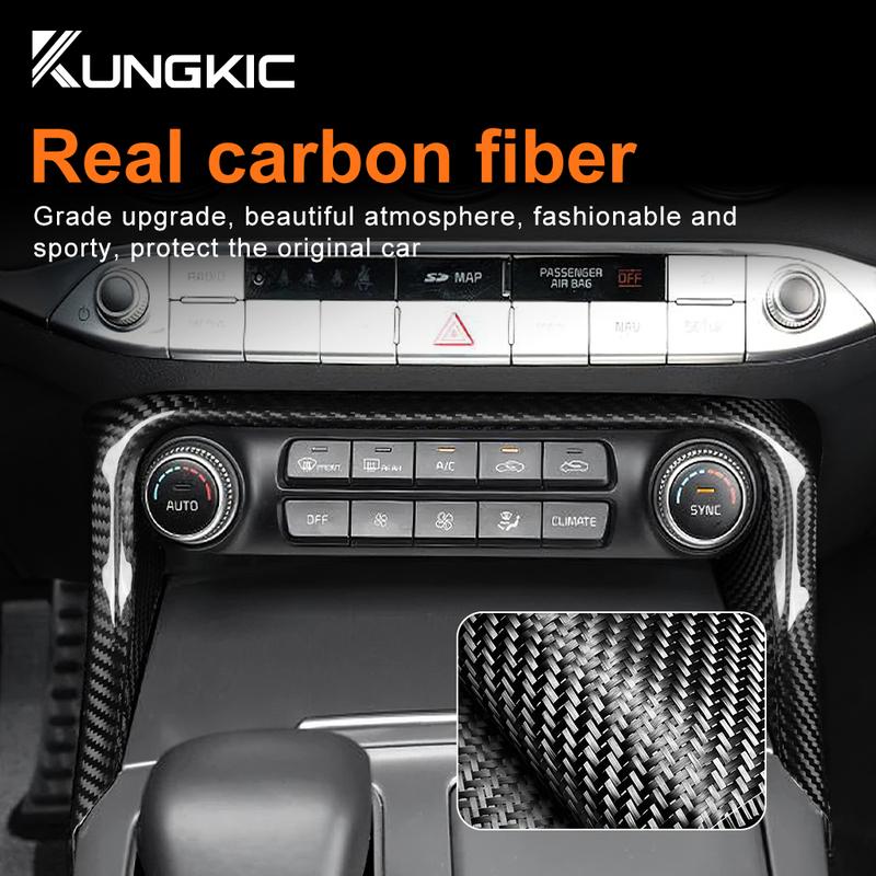 Trockenkarbonfaser für KIA Stinger 2018 Auto Mittel-Klimaanlagenrahmen Hartkarbonfaser-Abdeckung LHD Zierleisten Zubehör