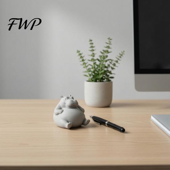 Healing Desktop Figurines 3D Printed Chubby Hippo Figurine, Lazy Hippopotamus Statue, Cute Room Decor for Desk Animal Ornament Home Office Small