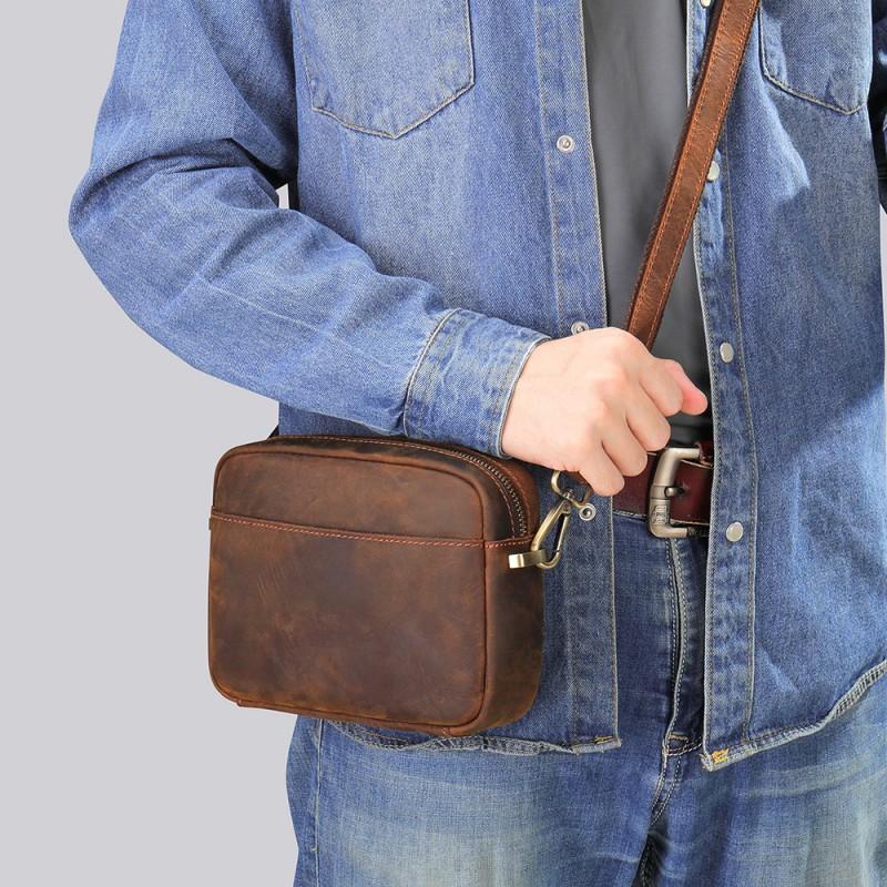 Genuine Leather Men s Crossbody Bag INS Versatile Single Shoulder Cowhide Japanese Trendy Brand Light Luxury